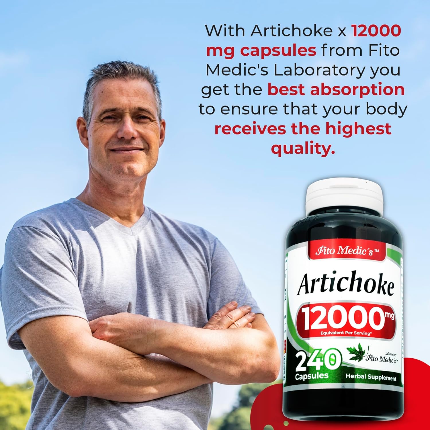 FITO MEDIC'S Lab Artichoke Extract Capsules 240 Count - 12000mg Supplement for Heart Health - Natural alcachofa Dietary Supplement