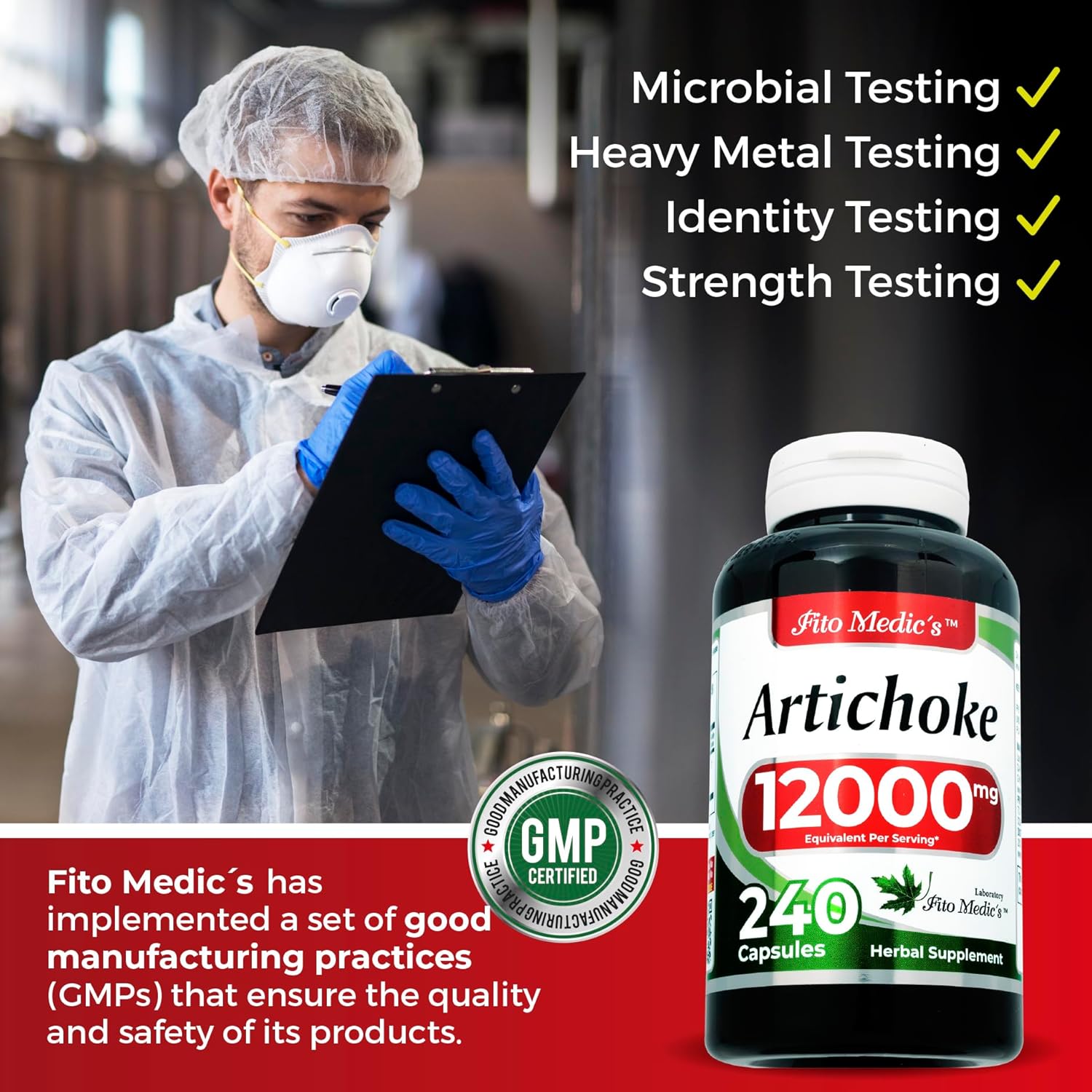 FITO MEDIC'S Lab Artichoke Extract Capsules 240 Count - 12000mg Supplement for Heart Health - Natural alcachofa Dietary Supplement