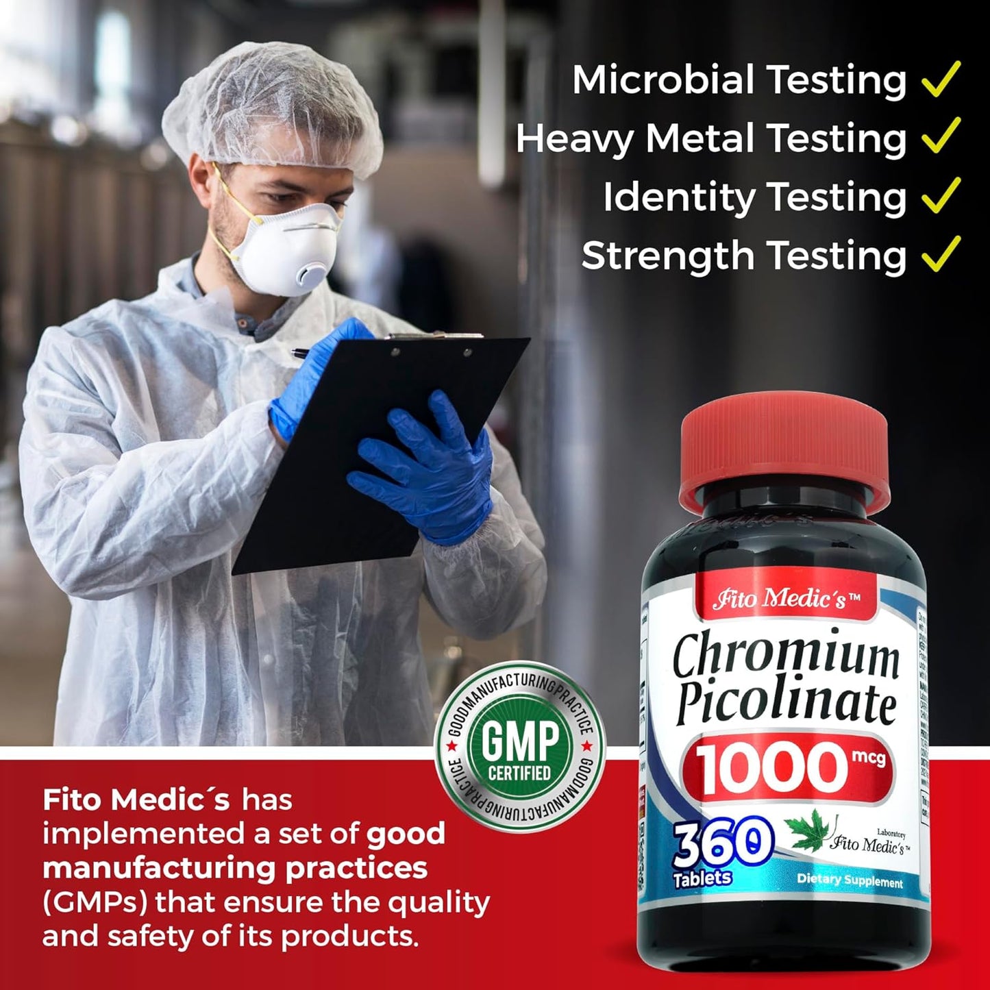 FITO MEDIC'S Lab Chromium Picolinate 1000mcg Supplement - 360 Tablets for Ultra High Absorption