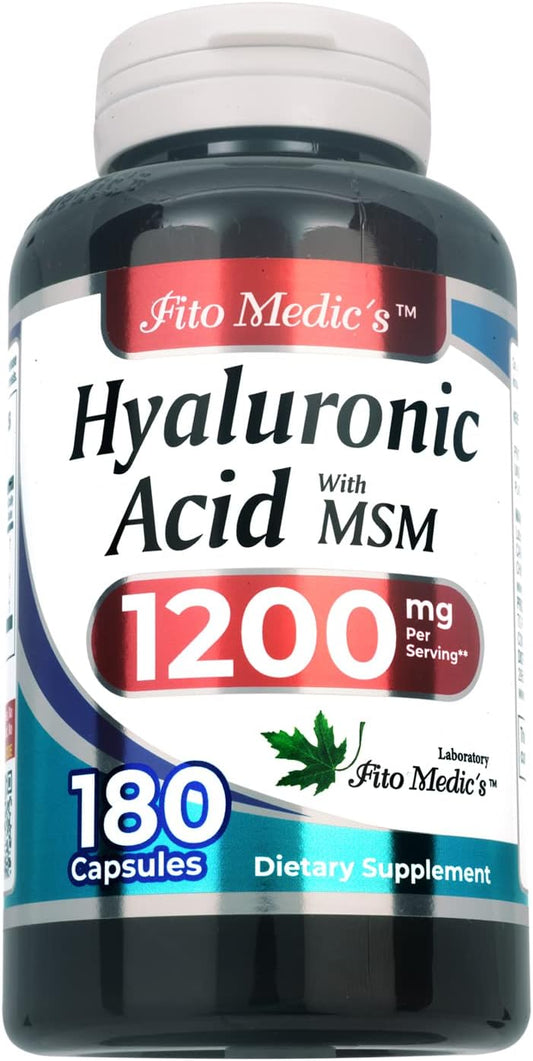 FITO MEDIC'S Lab Hyaluronic Acid Capsules with MSM - 1200mg per Serving, 180 Capsules - Supports Skin & Joint Health, Antioxidant, High Absorption