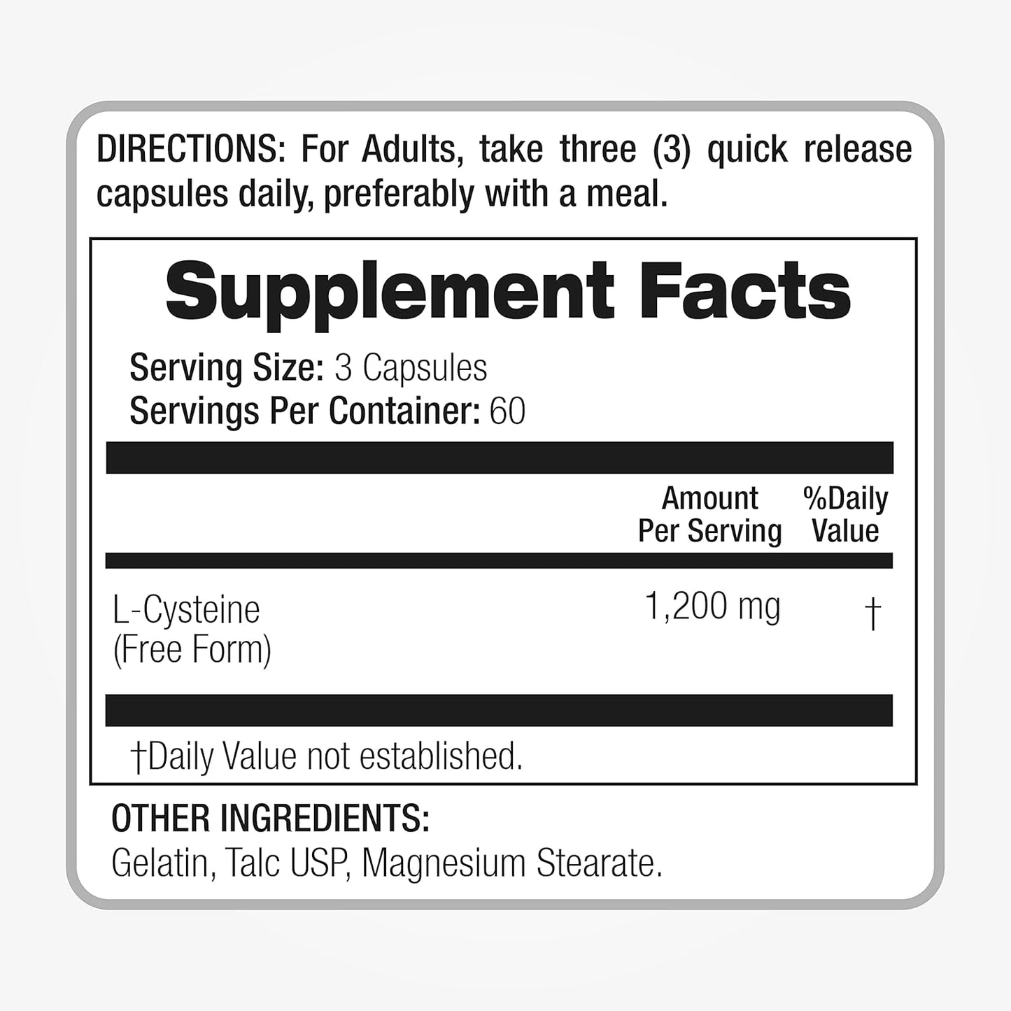 FITO MEDIC'S Lab L-cysteine 1200mg Free Form Amino Acid Keratin Support for Skin Hair Nails Glutathione Ultra High Absorption