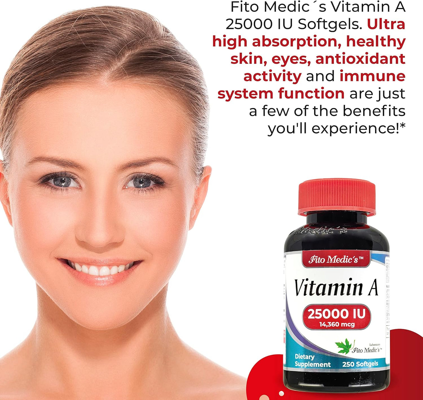 FITO MEDIC'S Lab Vitamin A 25000 IU Softgels - 250 Softgels for Healthy Skin, Eyes, and Immune System