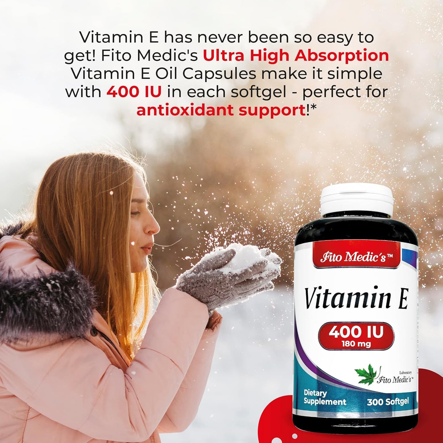 FITO MEDIC'S Lab Vitamin E 400 IU Softgels for Antioxidant Support - Pure Vitamin E Oil Capsules with High Absorption - 300 Countvitamina e