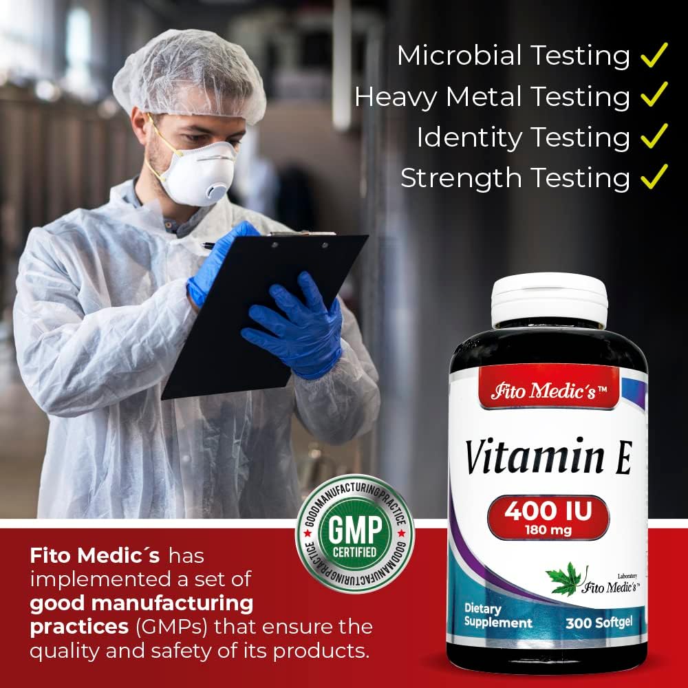 FITO MEDIC'S Lab Vitamin E 400 IU Softgels for Antioxidant Support - Pure Vitamin E Oil Capsules with High Absorption - 300 Countvitamina e