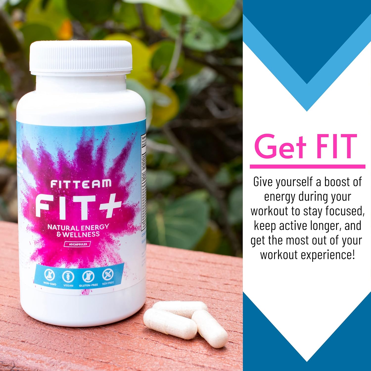 FITTEAM GLOBAL FIT Plus Organic Energy and Wellness Capsules - 60 Count - Natural Energy Vitamins for Mental Focus, Metabolism Boost, Mood Support, and Antioxidants
