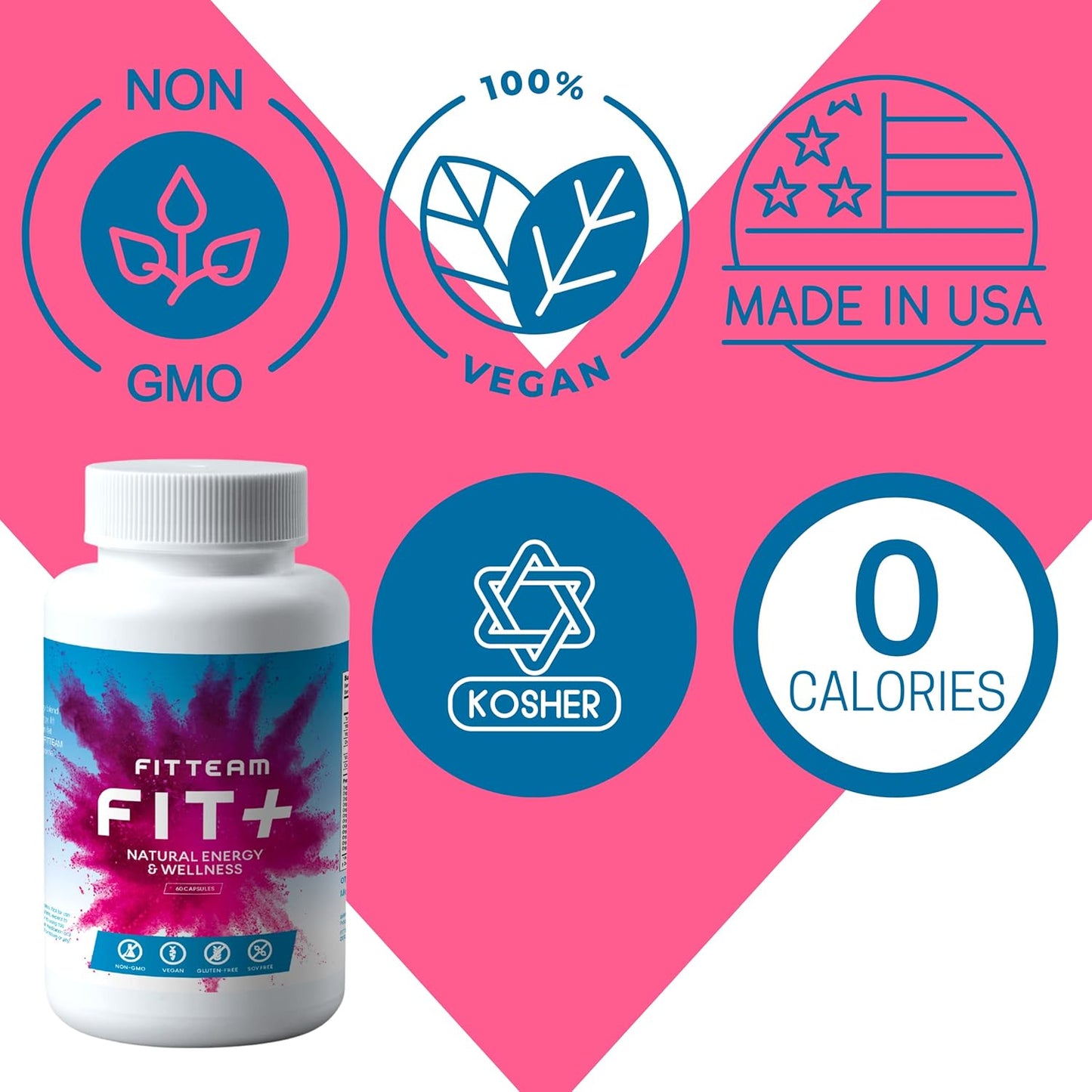 FITTEAM GLOBAL FIT Plus Organic Energy and Wellness Capsules - 60 Count - Natural Energy Vitamins for Mental Focus, Metabolism Boost, Mood Support, and Antioxidants