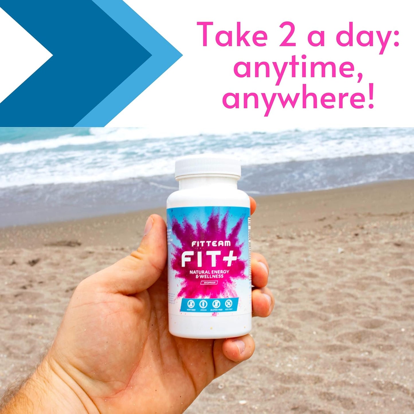 FITTEAM GLOBAL FIT Plus Organic Energy and Wellness Capsules - 60 Count - Natural Energy Vitamins for Mental Focus, Metabolism Boost, Mood Support, and Antioxidants