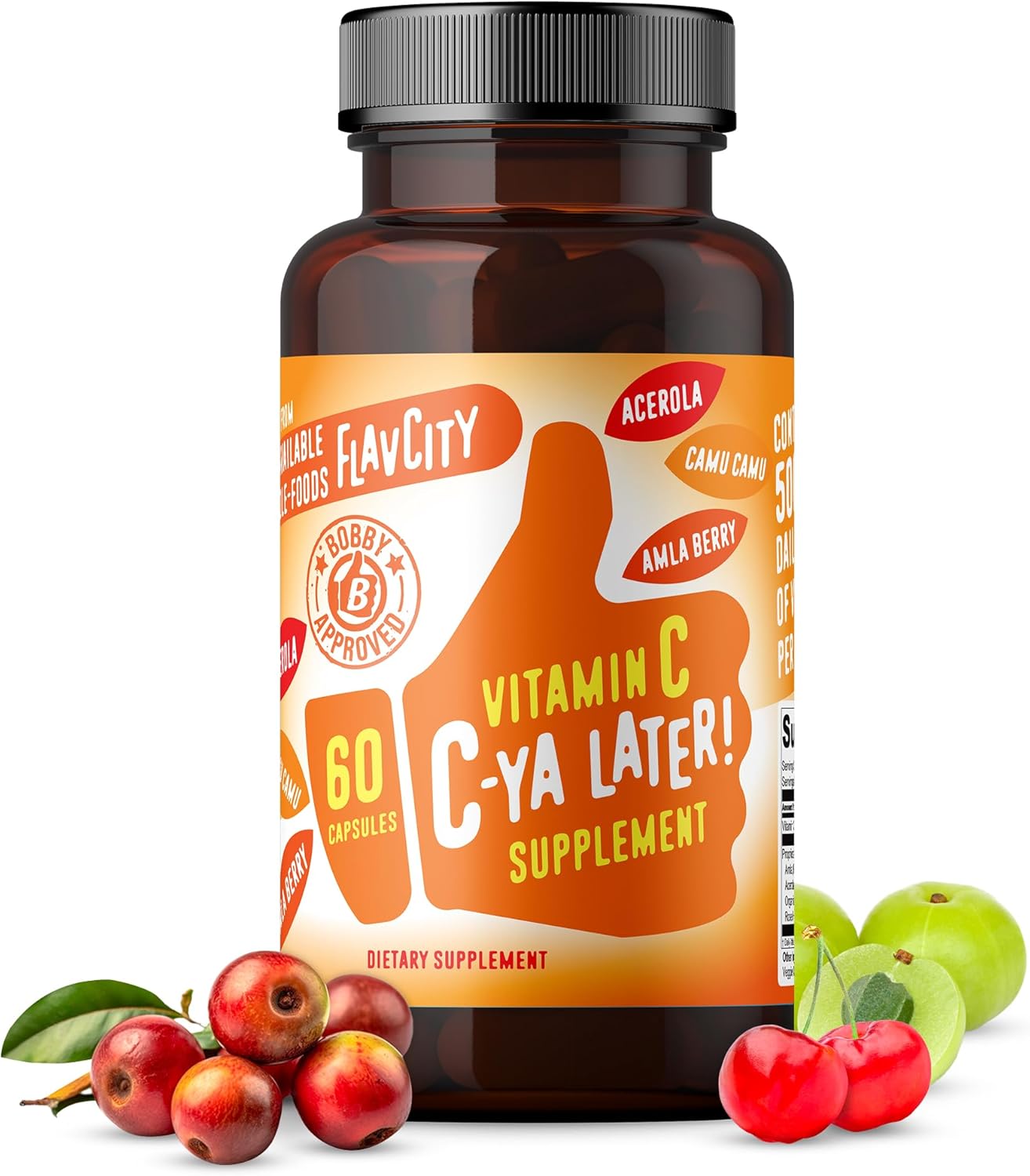 FlavCity C-Ya Later Vitamin C Supplement - Immune Support with Acerola, Camu Camu & Amla Berry - 60 Capsules