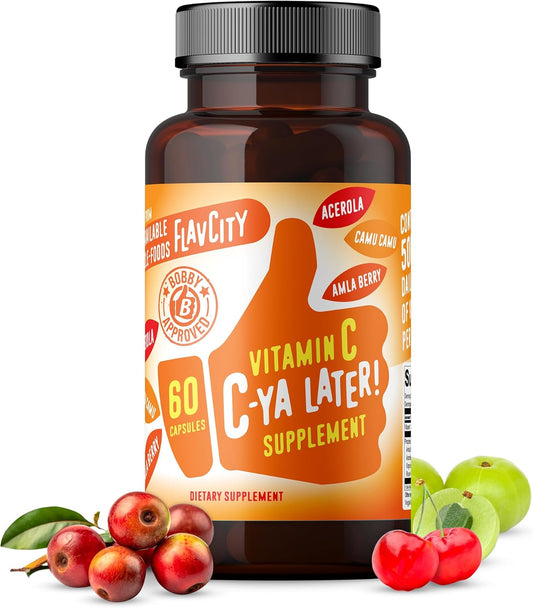 FlavCity C-Ya Later Vitamin C Supplement - Immune Support with Acerola, Camu Camu & Amla Berry - 60 Capsules