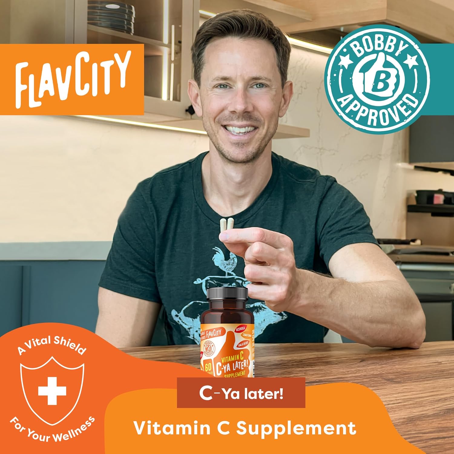FlavCity C-Ya Later Vitamin C Supplement - Immune Support with Acerola, Camu Camu & Amla Berry - 60 Capsules