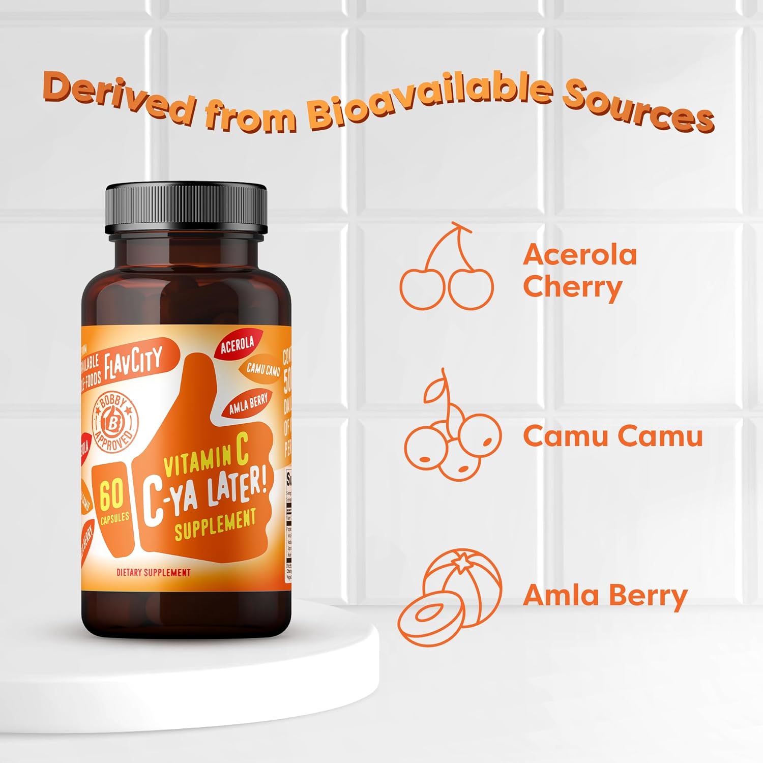 FlavCity C-Ya Later Vitamin C Supplement - Immune Support with Acerola, Camu Camu & Amla Berry - 60 Capsules
