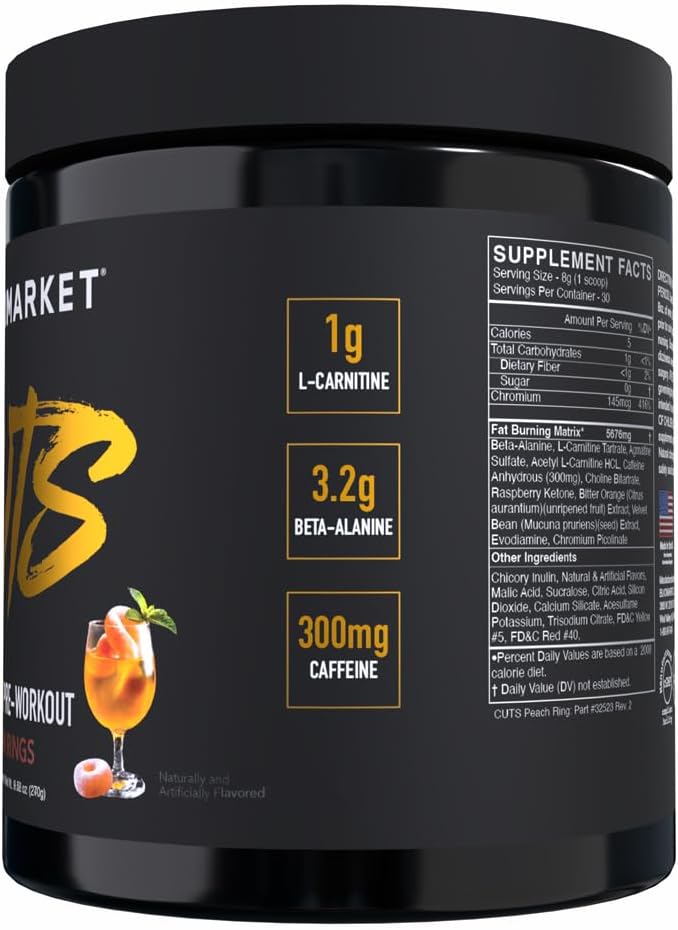 Flavored Pre Workout Energy Powdered Drink Mix for Muscle Definition - Peach Ring Flavor, 30 Servings, Creatine Free, Thermogenic Formula for Men & Women