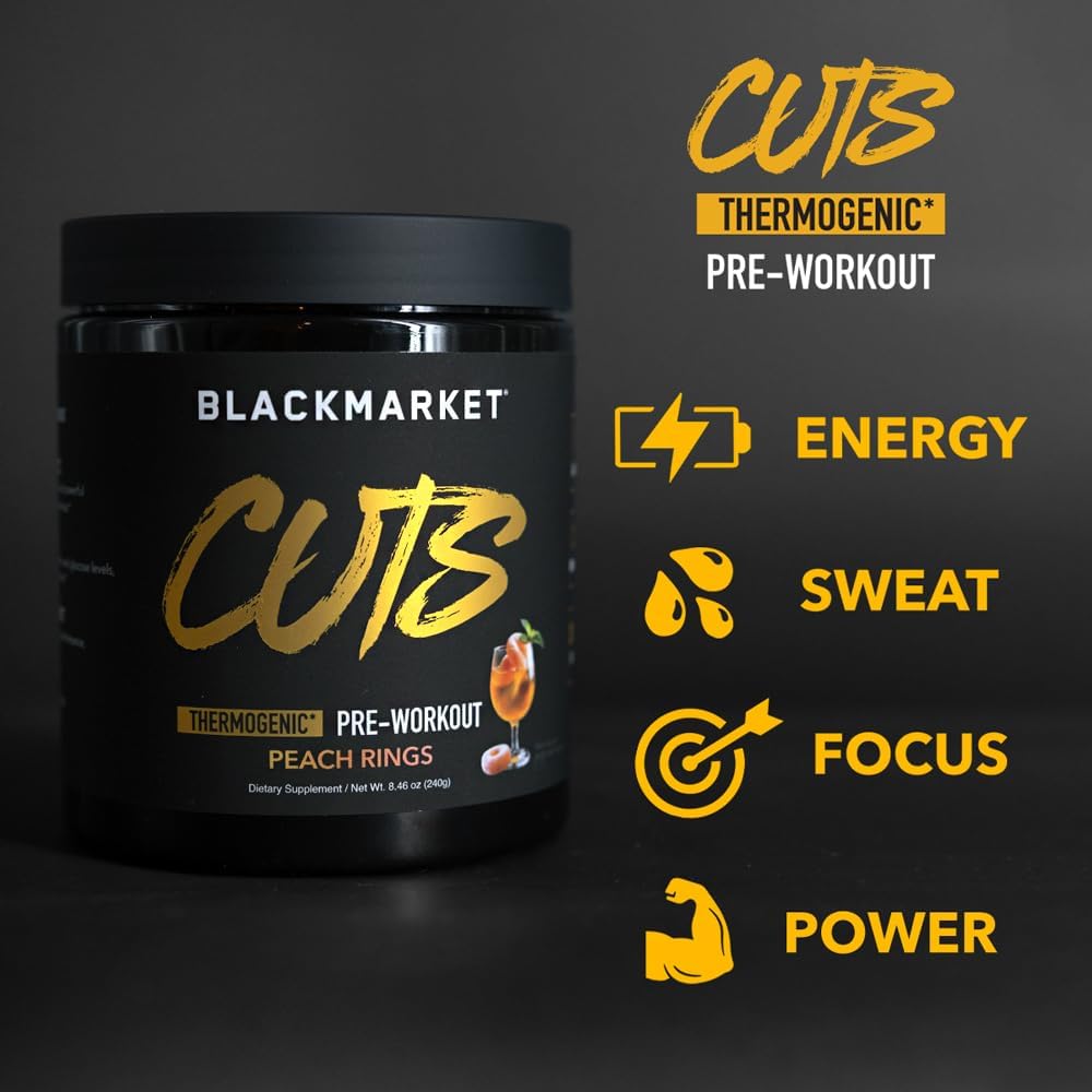 Flavored Pre Workout Energy Powdered Drink Mix for Muscle Definition - Peach Ring Flavor, 30 Servings, Creatine Free, Thermogenic Formula for Men & Women