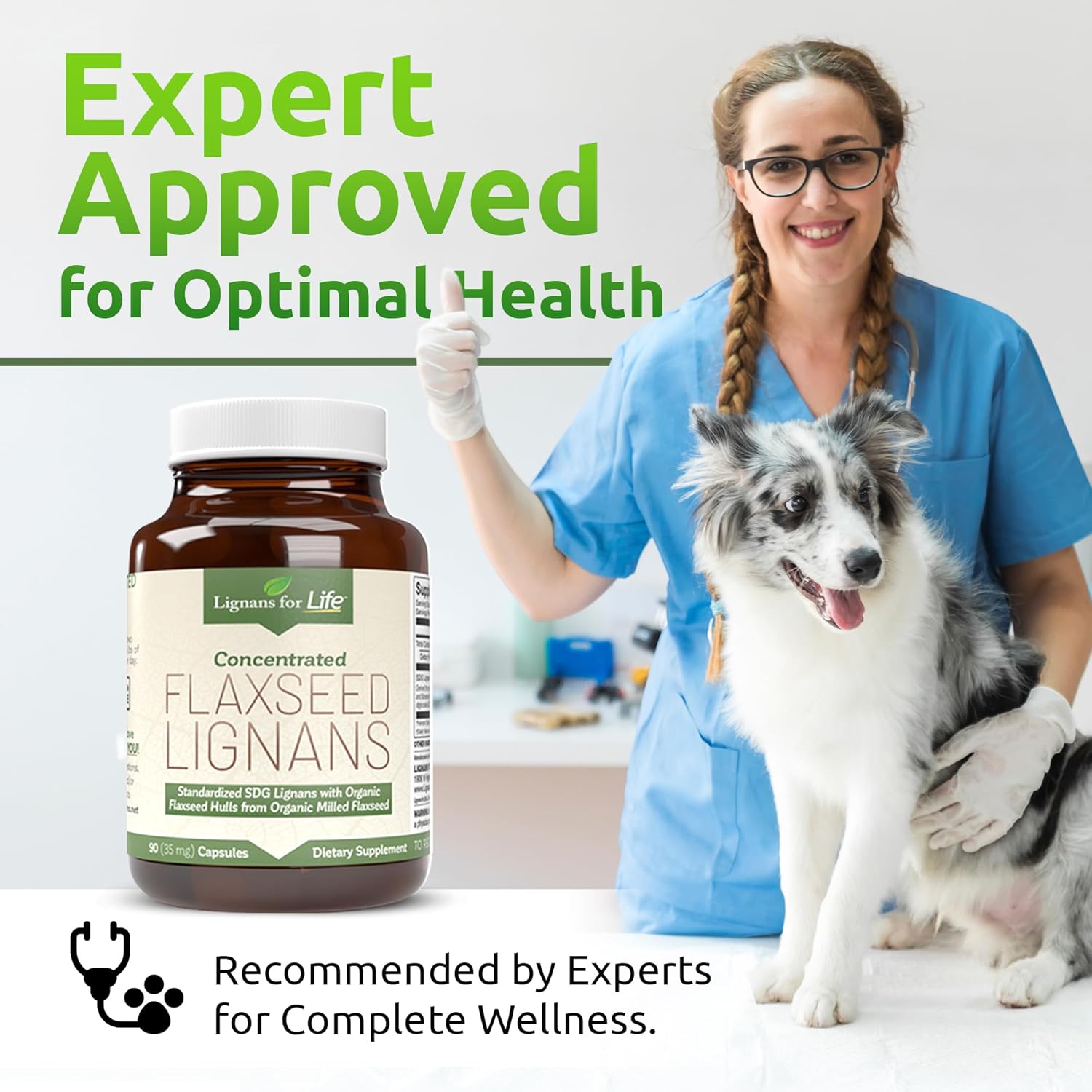 Flaxseed Lignans Capsules for Dogs - Omega 3 Fatty Acids, High Fiber Antioxidants for Shiny Coat, Digestive & Heart Health - 2 Pack, 35mg, 90 Capsules