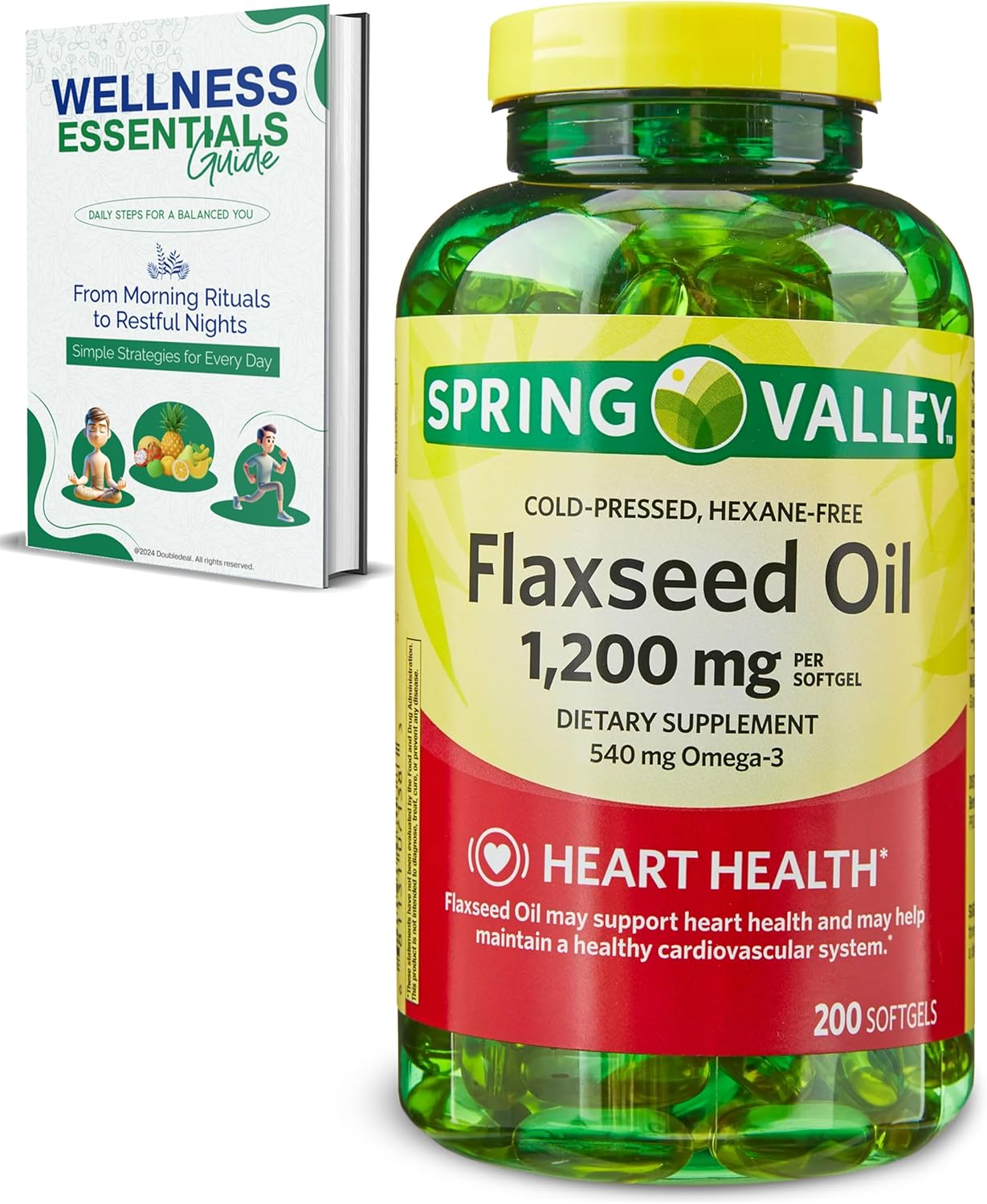 Flaxseed Oil Softgels with Omega-3 for Heart Health - 1200mg, 200 Count - Spring Valley