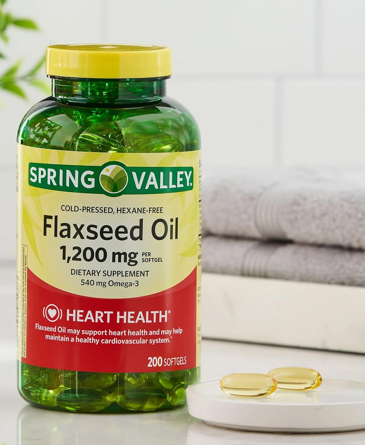Flaxseed Oil Softgels with Omega-3 for Heart Health - 1200mg, 200 Count - Spring Valley