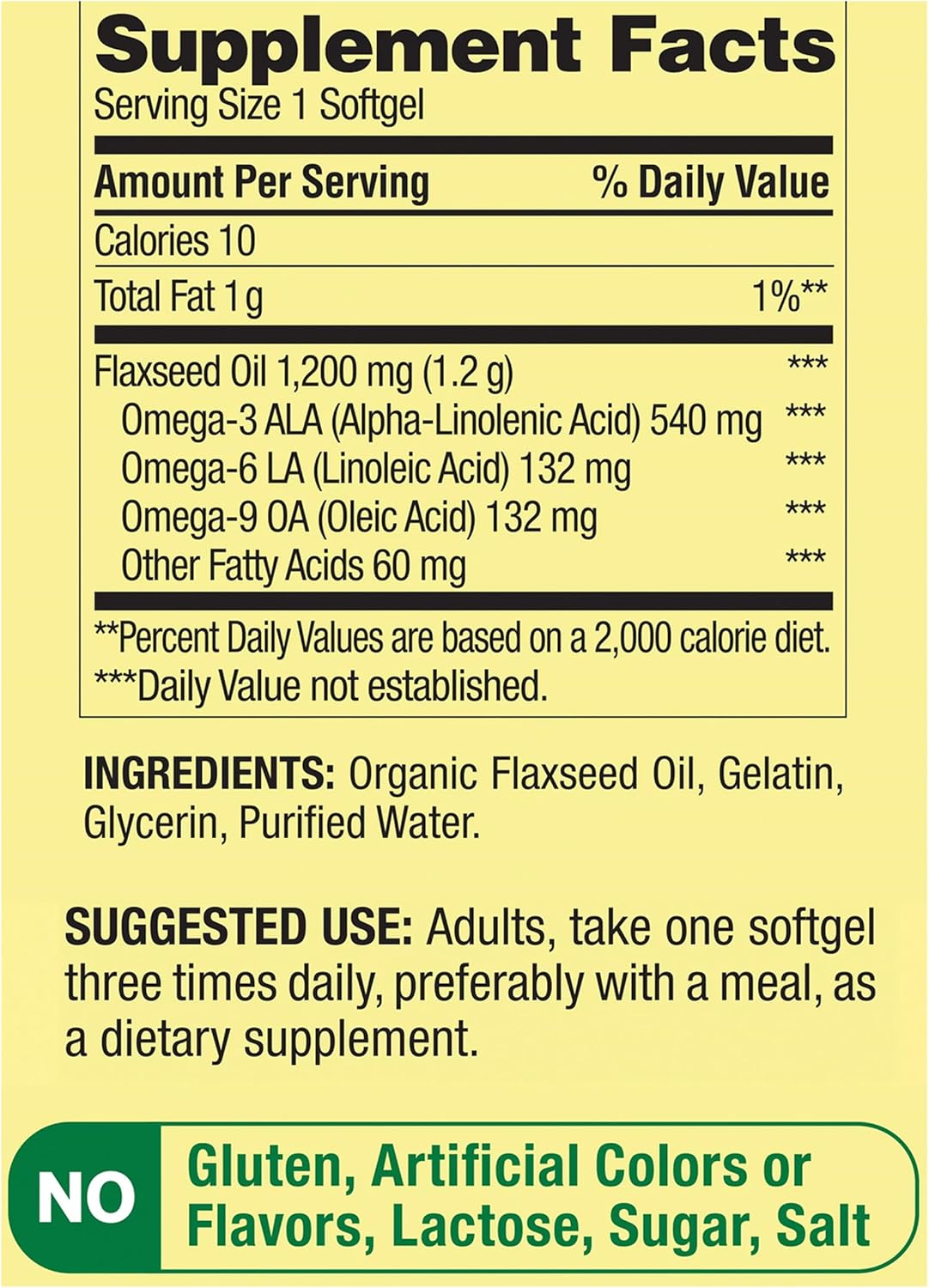 Flaxseed Oil Softgels with Omega-3 for Heart Health - 1200mg, 200 Count - Spring Valley