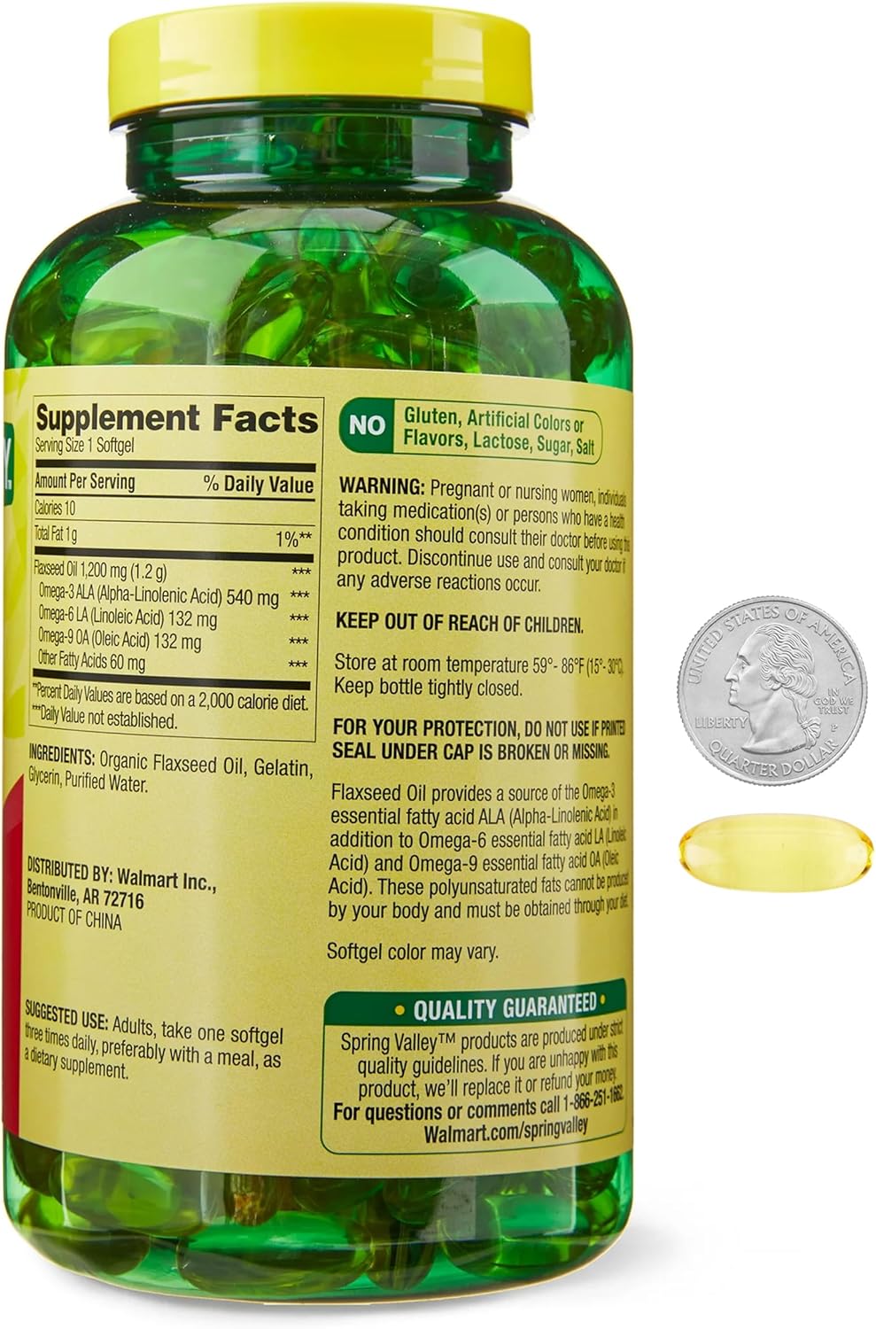 Flaxseed Oil Softgels with Omega-3 for Heart Health - 1200mg, 200 Count - Spring Valley