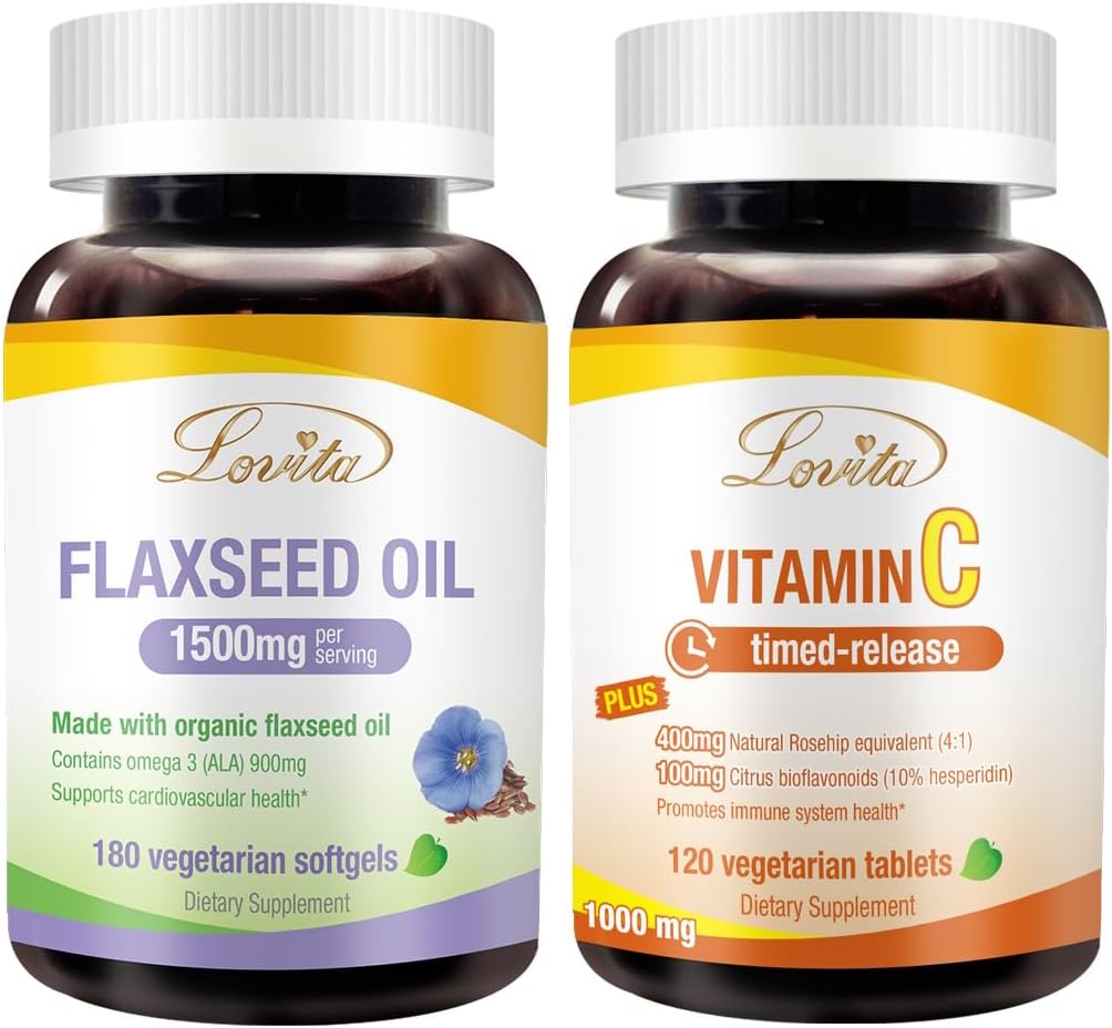 Flaxseed Oil & Vitamin C Nutrients Bundle for Improved Nutrition & Well-Being