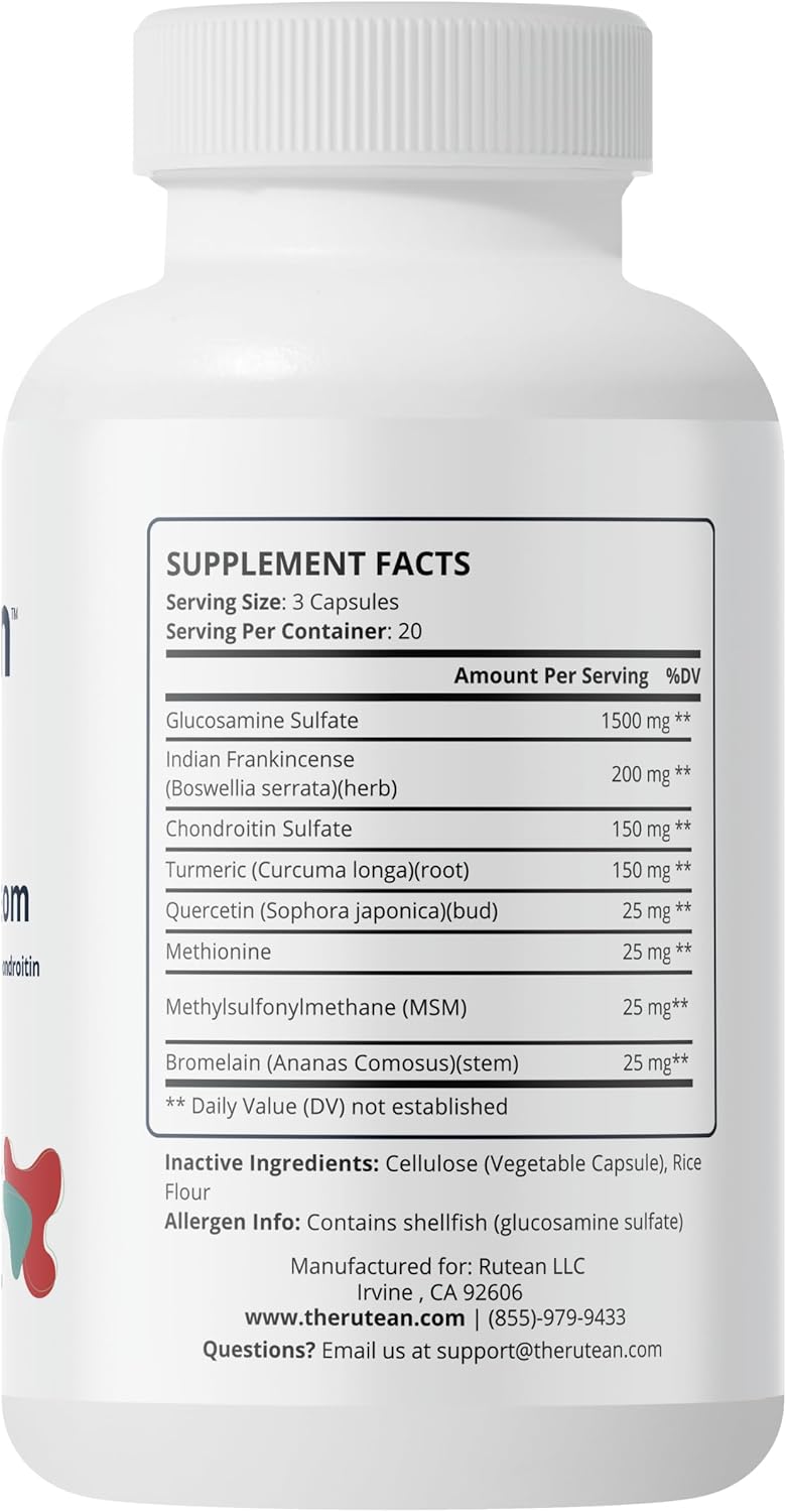 Flex Your Freedom Joint Support Supplement with Glucosamine, Boswellia, Chondroitin, MSM, Turmeric - 60 Capsules for Relief and Bone Health