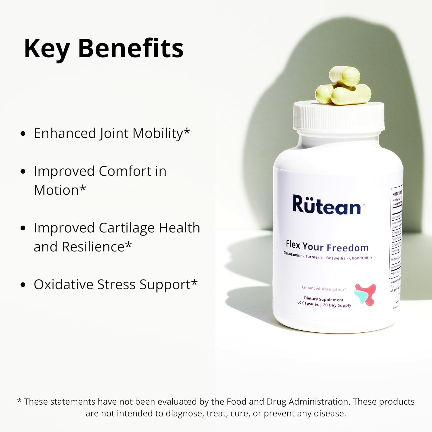 Flex Your Freedom Joint Support Supplement with Glucosamine, Boswellia, Chondroitin, MSM, Turmeric - 60 Capsules for Relief and Bone Health