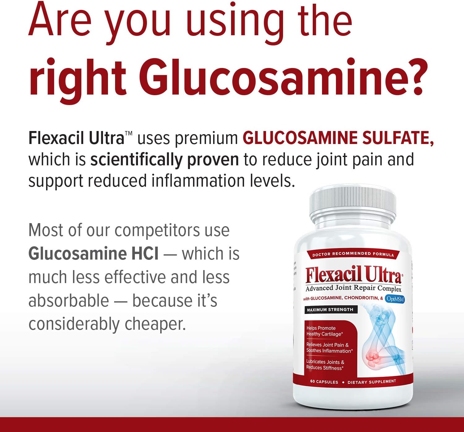 Flexacil Ultra Joint Health Supplement with Glucosamine, Chondroitin, Hyaluronic Acid & MSM - 60 Capsules