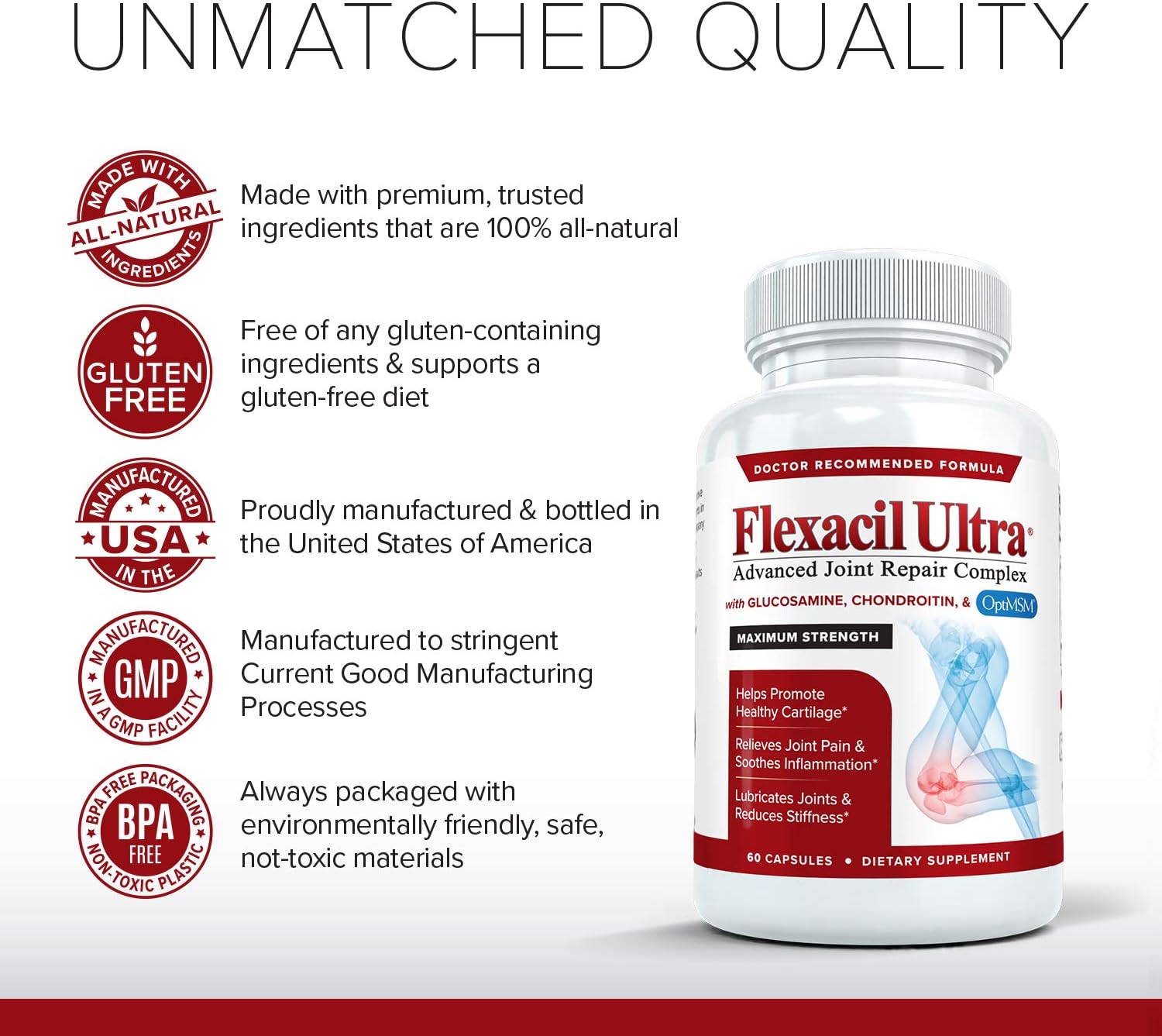 Flexacil Ultra Joint Health Supplement with Glucosamine, Chondroitin, Hyaluronic Acid & MSM - 60 Capsules