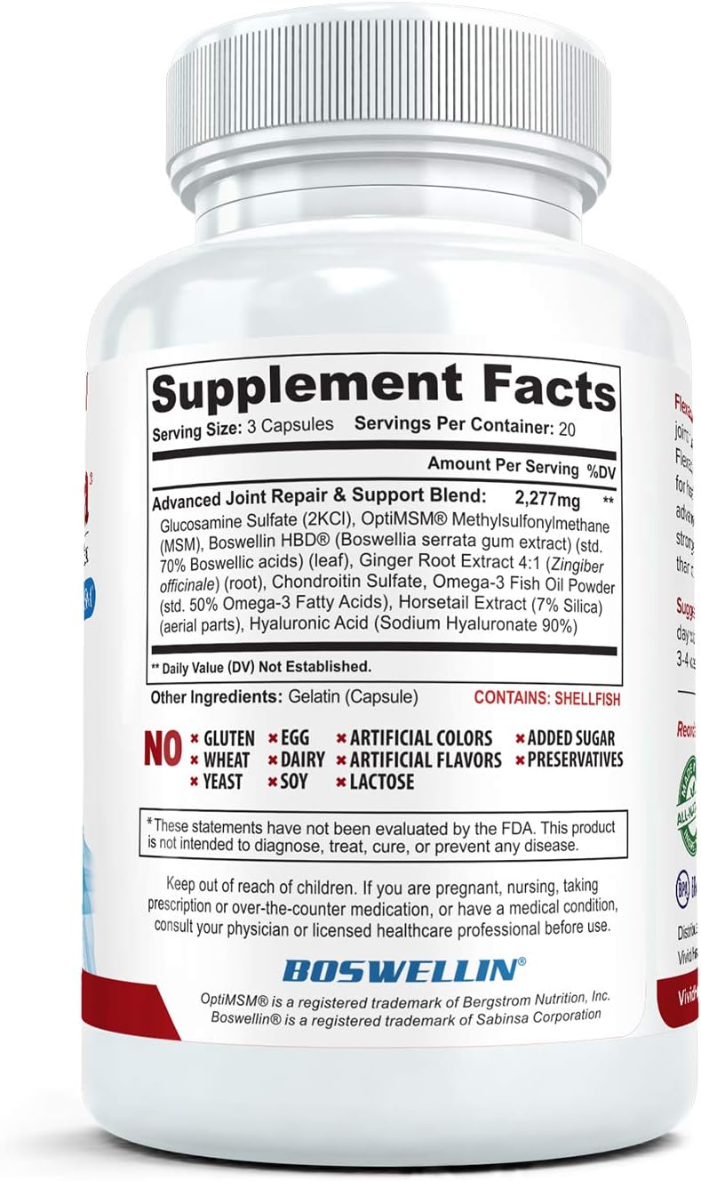 Flexacil Ultra Joint Health Supplement with Glucosamine, Chondroitin, Hyaluronic Acid & MSM - 60 Capsules