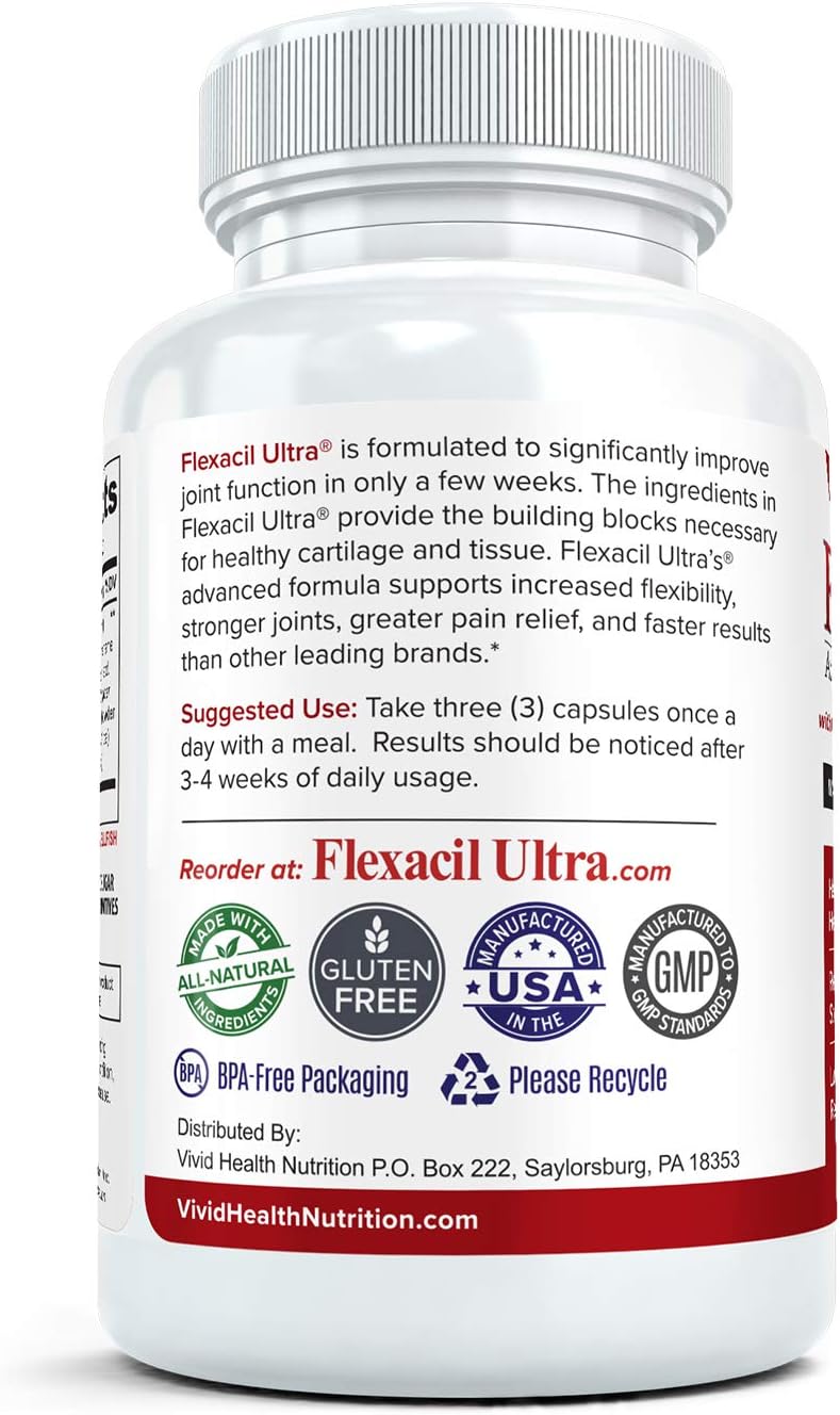 Flexacil Ultra Joint Health Supplement with Glucosamine, Chondroitin, Hyaluronic Acid & MSM - 60 Capsules