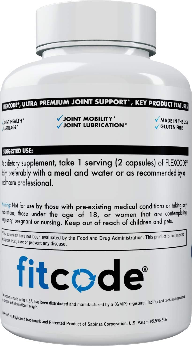 Flexcode Ultra Premium Joint Support Supplement with Glucosamine, Turmeric, MSM, Chondroitin, Hyaluronic Acid - Gluten-Free for Men and Women - 30 Servings