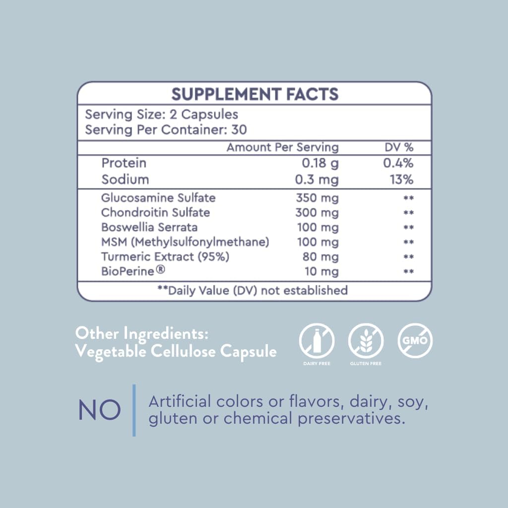 Flexibility & Joint Support Supplement with Glucosamine, Chondroitin & Turmeric - 60 Vegan Capsules