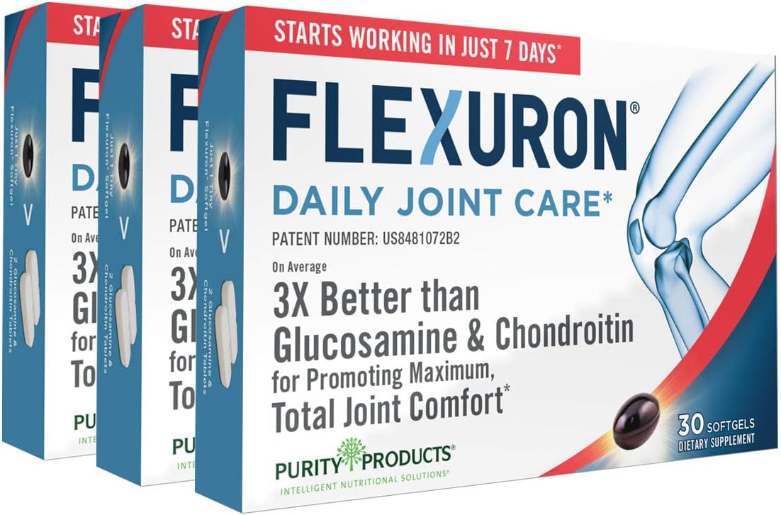 Flexuron Joint Formula: 3X Better Than Glucosamine & Chondroitin - Fast-Acting with Krill Oil, Hyaluronic Acid, Astaxanthin - 30 Count