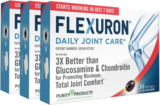 Flexuron Joint Formula: 3X Better Than Glucosamine & Chondroitin - Fast-Acting with Krill Oil, Hyaluronic Acid, Astaxanthin - 30 Count