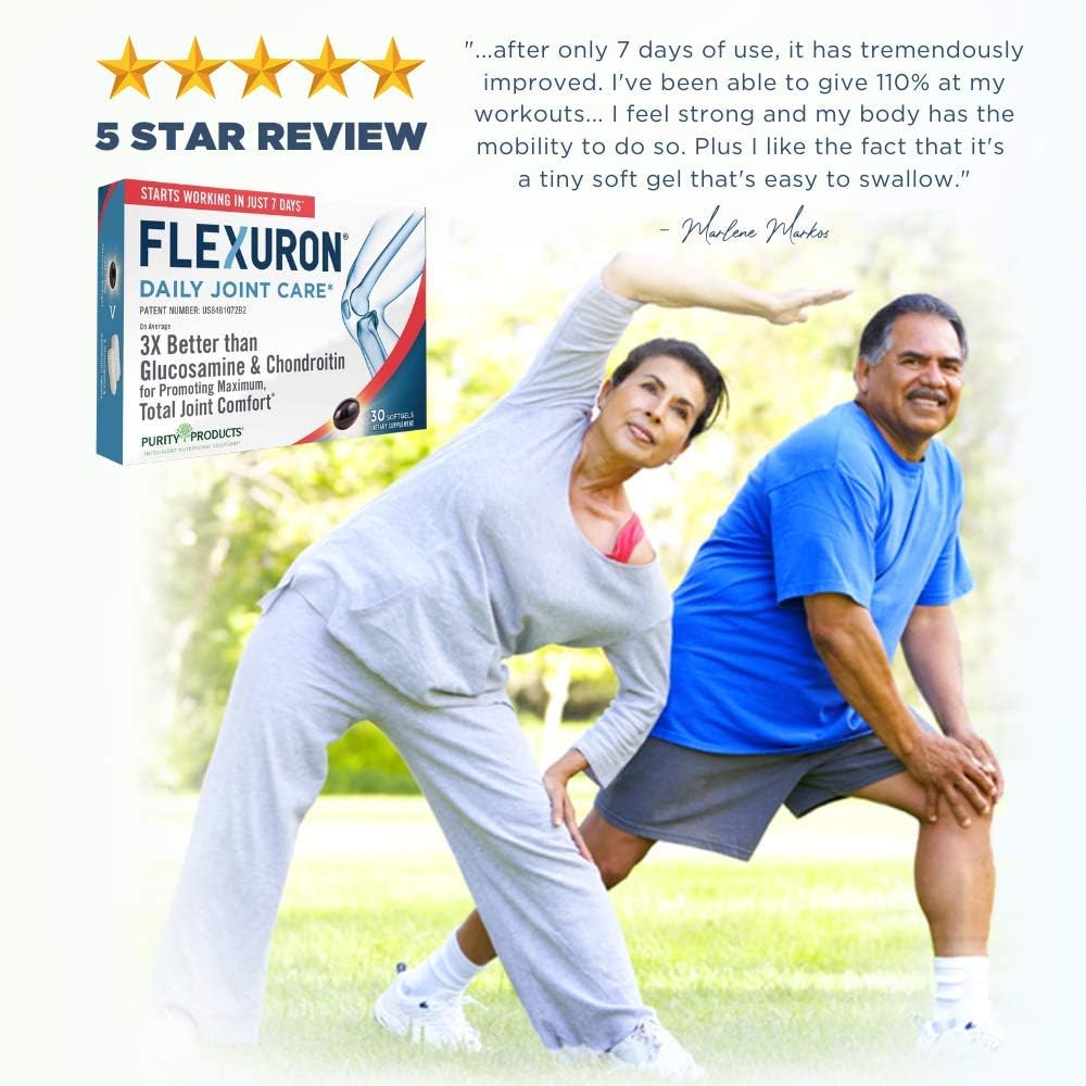 Flexuron Joint Formula: 3X Better Than Glucosamine & Chondroitin - Fast-Acting with Krill Oil, Hyaluronic Acid, Astaxanthin - 30 Count