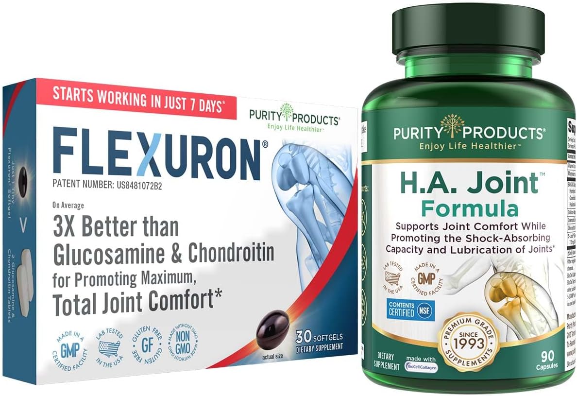 Flexuron Joint Formula with Krill Oil, Hyaluronic Acid, and Astaxanthin - BioCell Collagen, Boswellia Serrata, Quercetin, and More - HA Joint Support Formula
