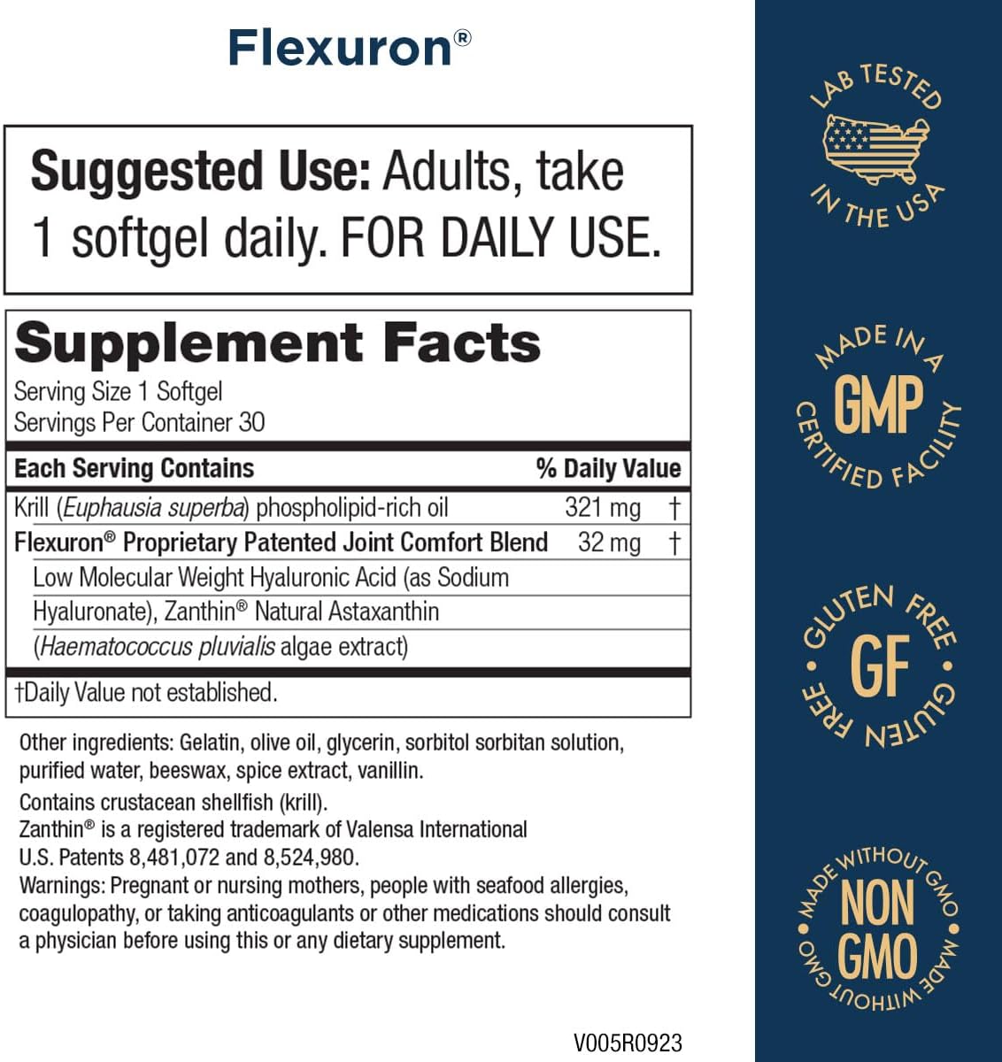 Flexuron Joint Formula with Krill Oil, Hyaluronic Acid, and Astaxanthin - BioCell Collagen, Boswellia Serrata, Quercetin, and More - HA Joint Support Formula