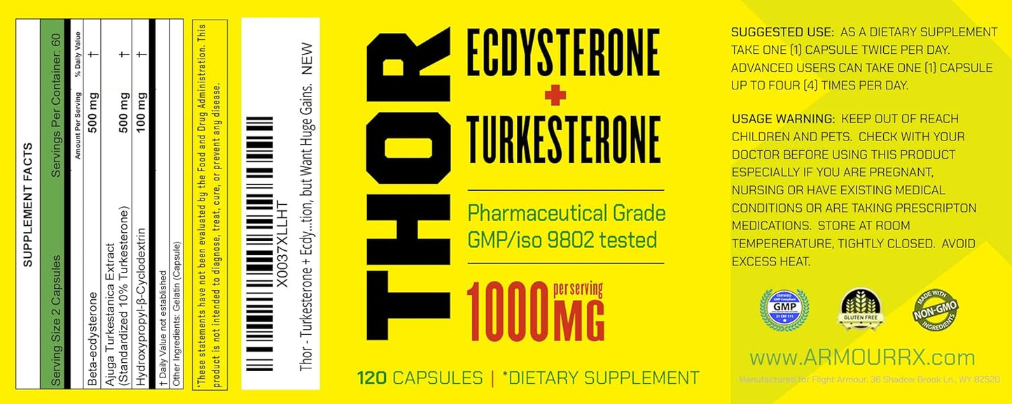 Flight Armour Turkesterone and Ecdysterone Anabolic Supplement - 2 Month Supply with ISO 17025 Certification - 1000mg - High Purity Formula