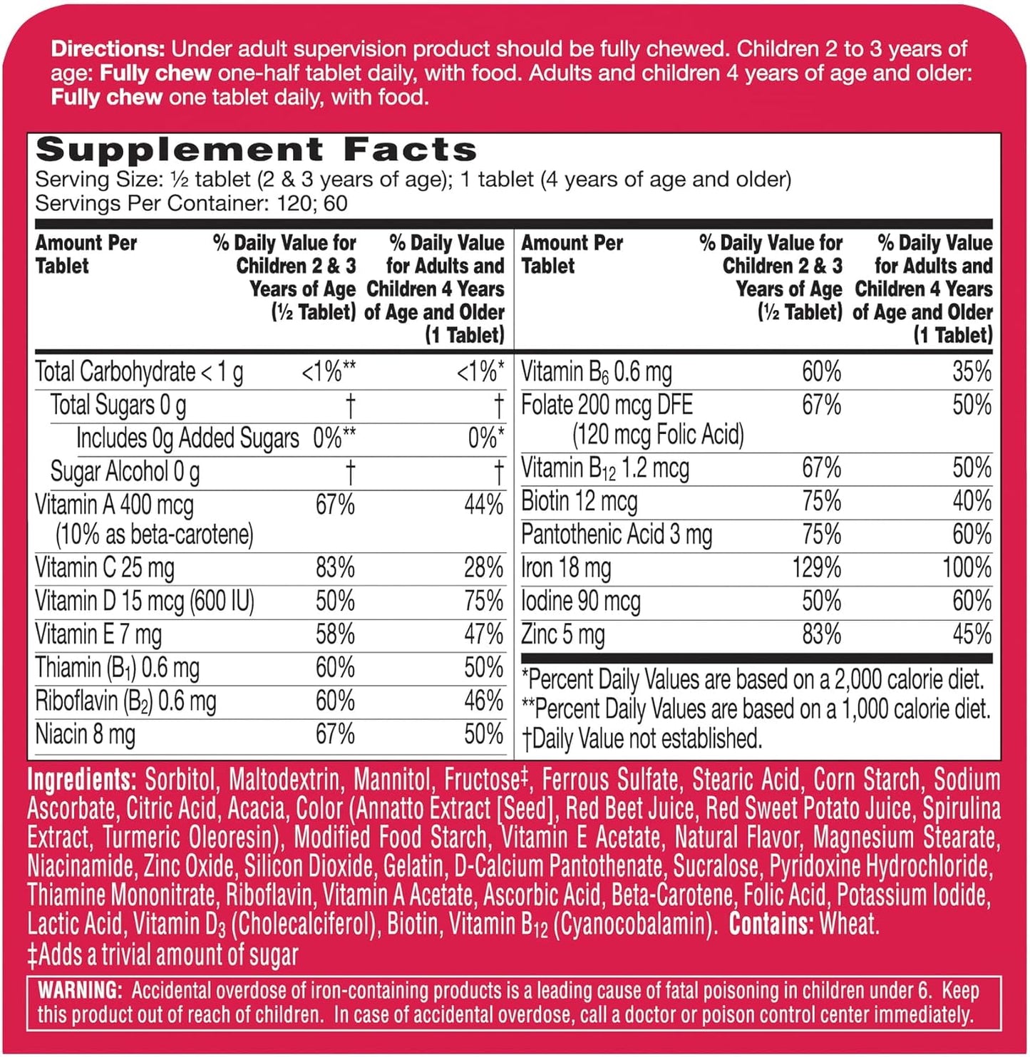 Flintstones Children's Multivitamin with Iron Chewable Tablets, 60-Count x 3 Packs
