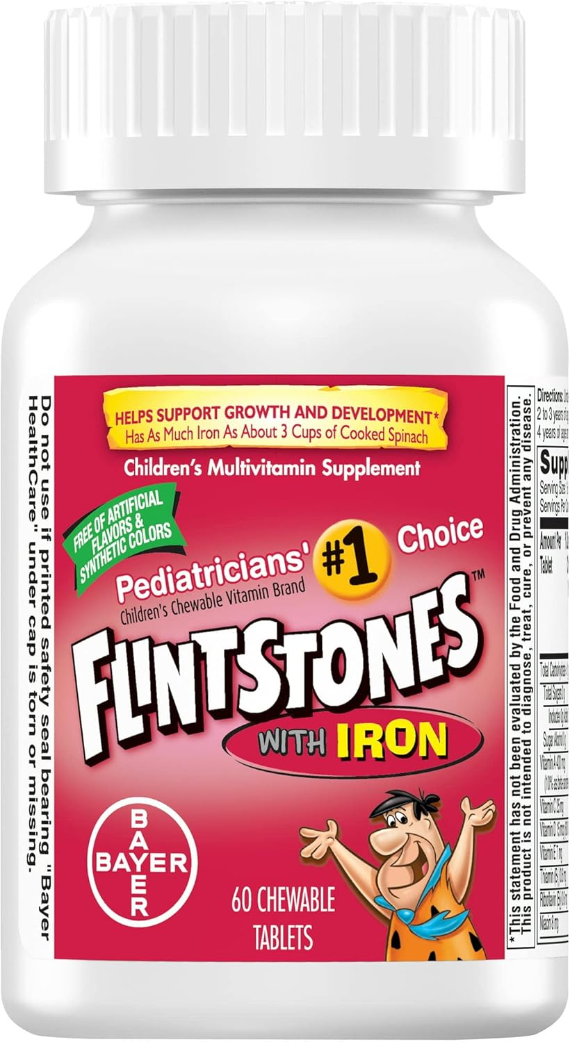 Flintstones Children's Multivitamin with Iron Chewable Tablets, 60-Count x 3 Packs