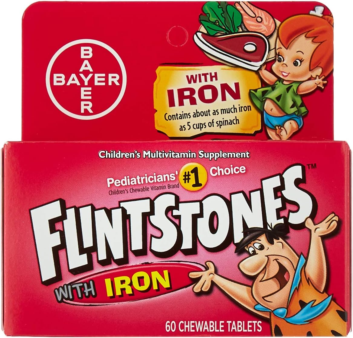 Flintstones Children's Multivitamin with Iron Chewable Tabs 60 Count - Pack of 2