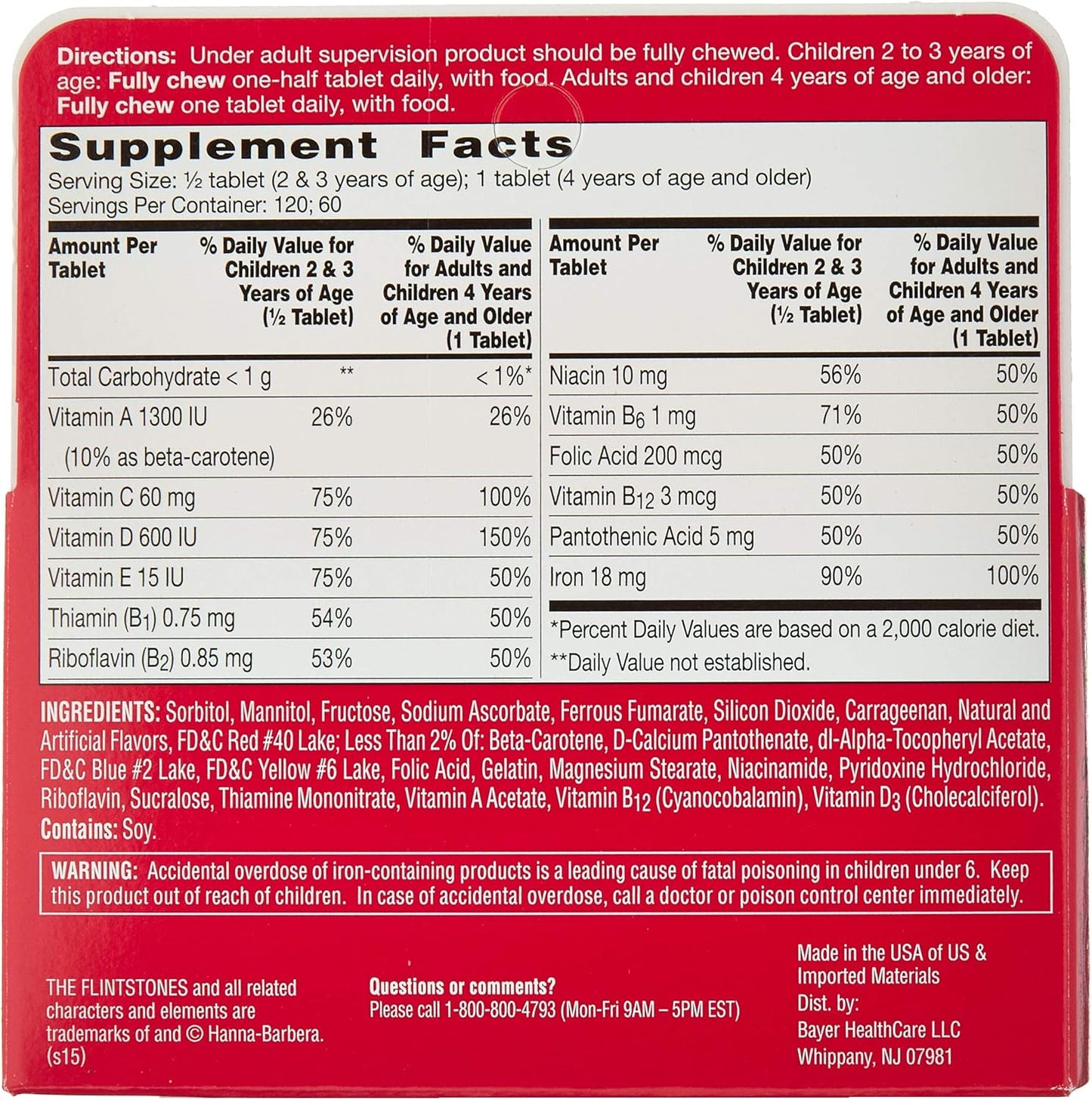 Flintstones Children's Multivitamin with Iron Chewable Tabs 60 Count - Pack of 2