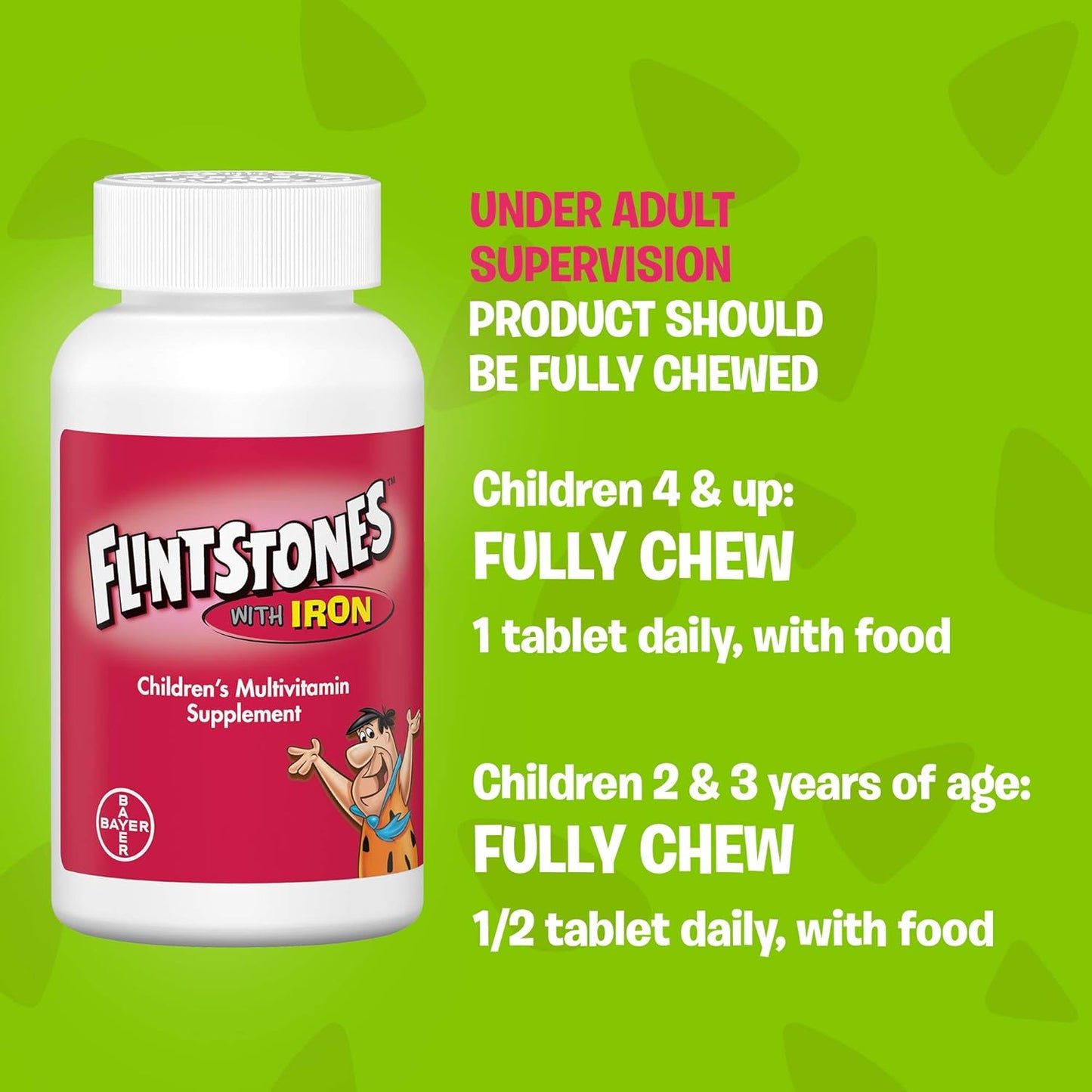 Flintstones Children's Multivitamin with Iron Chewable Tablets, 60-Count x 3 Packs