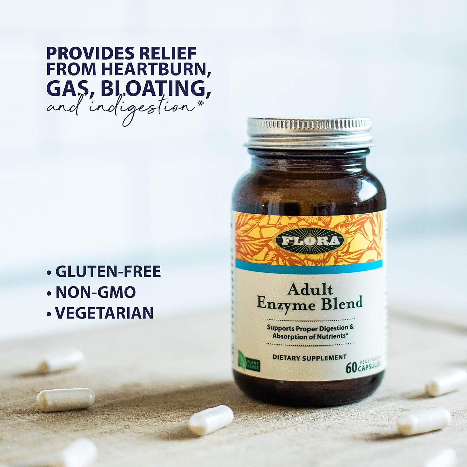 Flora Adult Enzyme Blend for Digestion Support, 60 Vegetarian Capsules