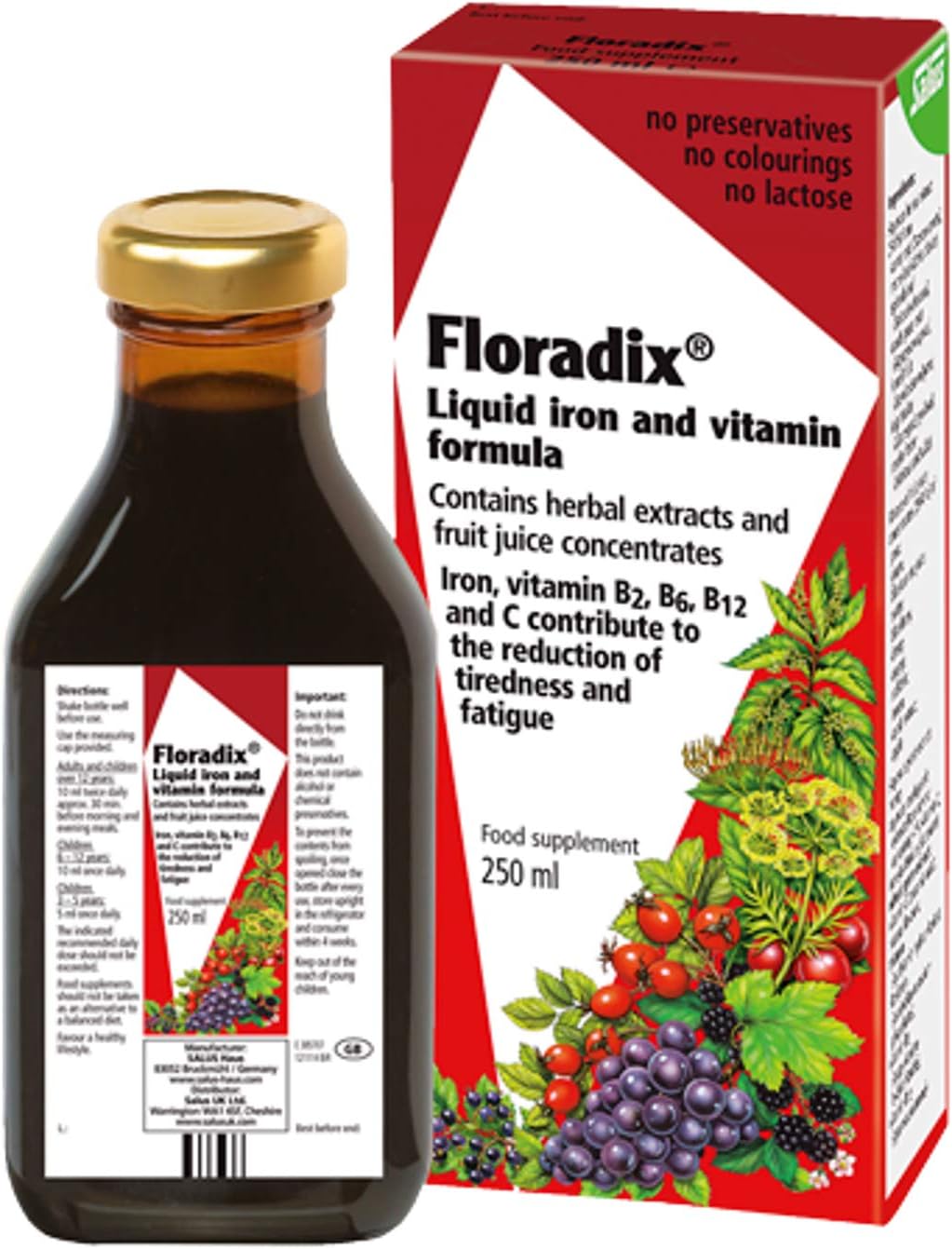 Floradix Floravital Liquid Iron and Vitamin Formula 8.5 fl.oz. - 250 ml - Pack of 3, Made in Germany