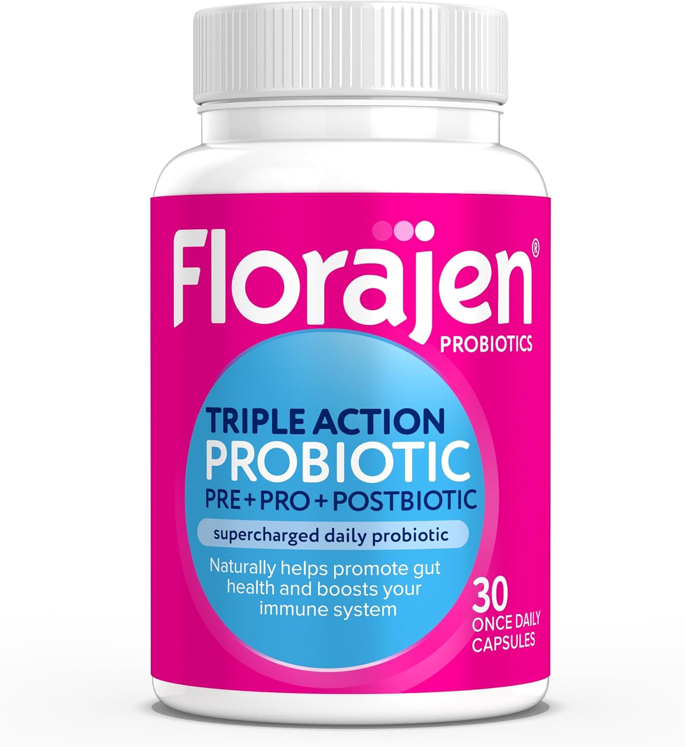 Florajen Complete Probiotic for Women & Men, Daily Immune Support & Digestive Supplement with Prebiotic & Postbiotic, 30 Capsules