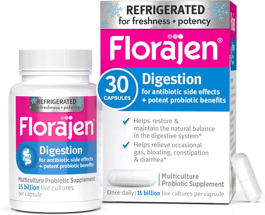 Florajen Digestion Probiotics: Gut Health Supplement for Adults - Constipation & Bloating Relief, 30 Count - Refrigerated
