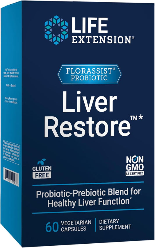 FLORASSIST® Liver Restore™ Probiotics & Prebiotics for Liver Health - 60 Capsules, Gluten-Free, Non-GMO, Vegetarian