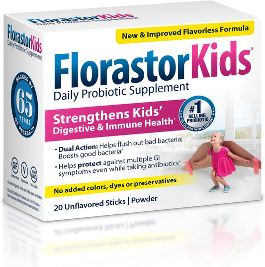 Florastor Kids Probiotic Powder Mix for Food or Drink, Supports Gut Health During Antibiotic Use, Saccharomyces Boulardii CNCM I-745, 40 Sachets
