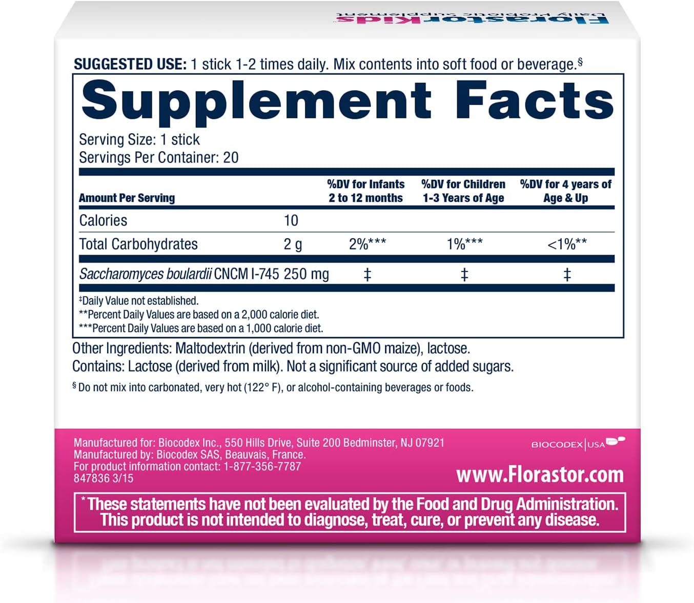 Florastor Kids Probiotic Powder Mix for Food or Drink, Supports Gut Health During Antibiotic Use, Saccharomyces Boulardii CNCM I-745, 40 Sachets