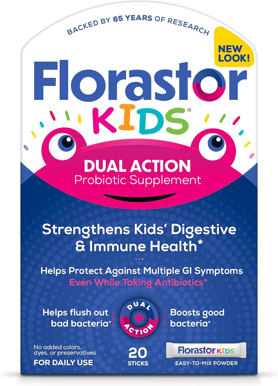 Florastor Kids Probiotic Powder Sticks for Digestive & Immune Health, 20 Pack, Easy-to-Mix Formula